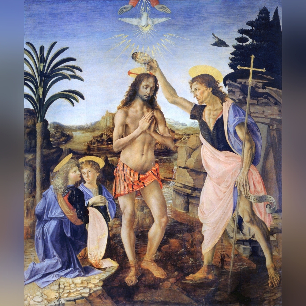 Frame Denim Blue and Brown Renaissance Painting Art Print